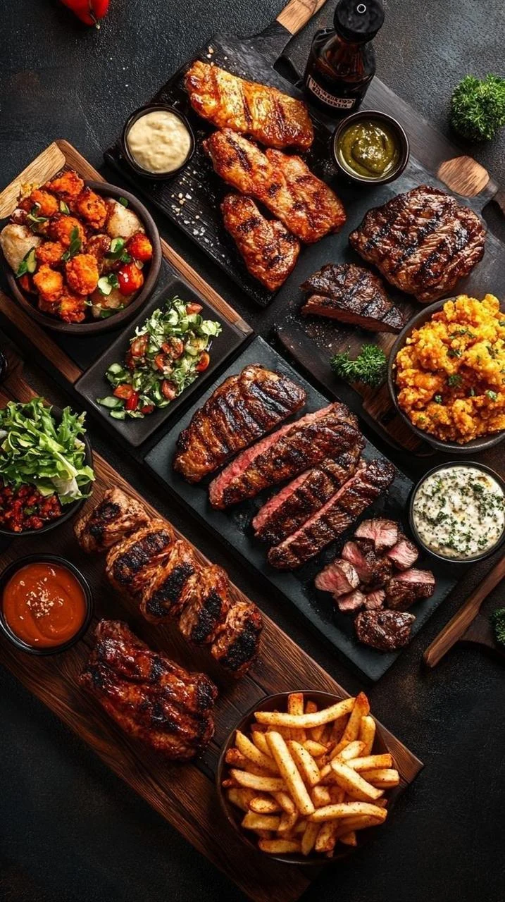 Selection of flame-grilled meats and accompaniments at an Afrifesto feast